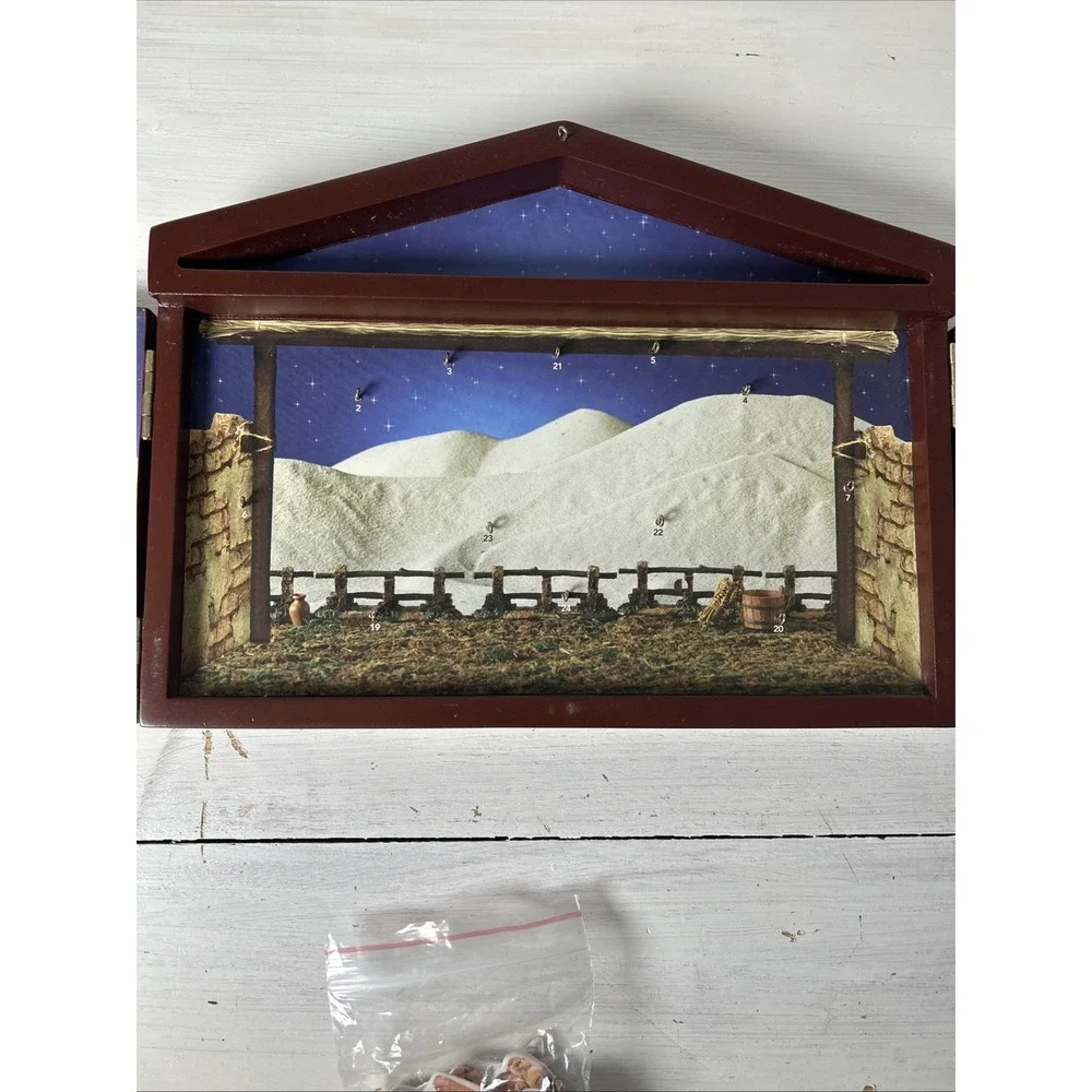 Fontanini Advent Calendar Nativity Set Wooden Stable Ornaments Complete 1266